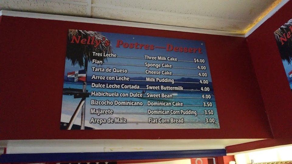 Restaurant menu with familiar Caribbean dish names.